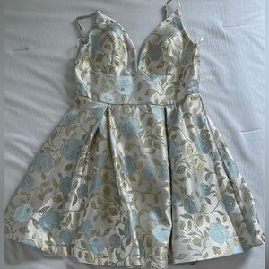 B-Darlin flare gold flowers dress